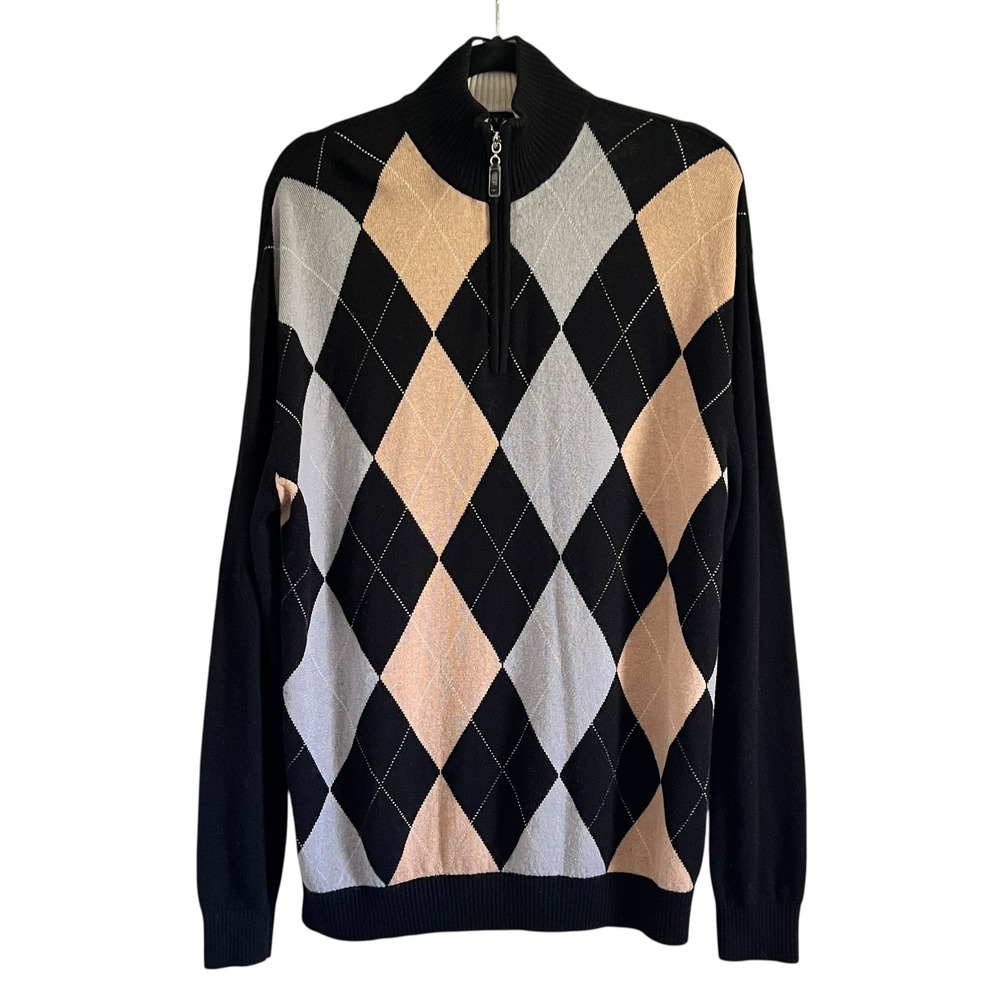 Divots Argyle Sweater Quarter Zip Silk‎ Wool Mens XL Golf Preppy Quiet Luxury